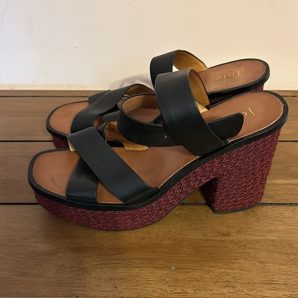 Joie Tanglee Platform Black Leather Sandal Heels - Picture 2 of 3